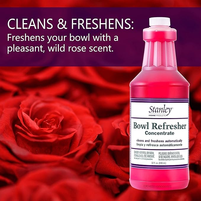 Stanley Toilet Bowl Cleaner & Deodorizer Concentrate 32 oz – Wild Rose Scent – Septic‑Safe Bowl Refresher – Cleans Stains & Residue with Each Flush (Pack of 6)