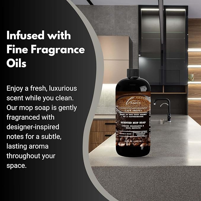 Luxury Floor Cleaner, Scented Mop Soap Concentrate | Hard Floor Cleaner for Tile, Vinyl, Laminate, LVP & Sealed Hardwood | Low-Foam, Streak-Free | 36 oz | Café Aroma