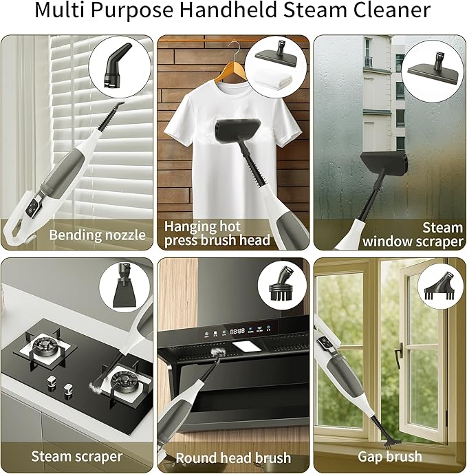 Scrub and Steam Mop with 13 Accessories,Floor Scrubber Spin Mop for Hard Floors Deep Cleaning,Washable Mop Pads for Home,550ml Capacity,Chemical-Free Deep Clean & Sanitize with High Temperature