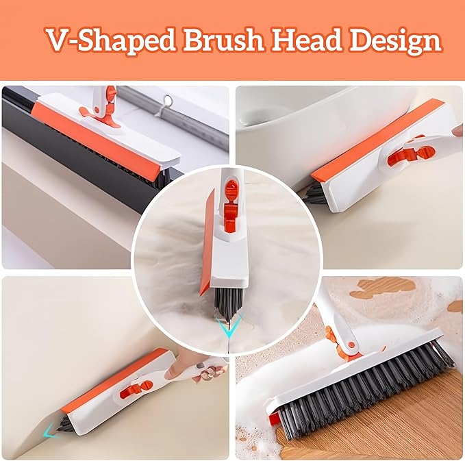 53''Grout Cleaning Brush with Long Handle,Grout Cleaner Brush for Tile Floors ,2 in 1 V-Grout Scrubber for Crevice, Tile Line, Shower, Kitchen, Bathroom