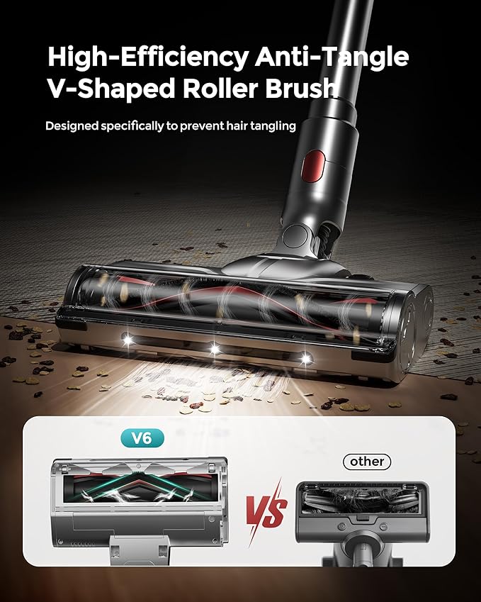 V6 Cordless Vacuum Cleaner,600W Stick Vacuum with LED Touch Screen,70Mins 50KPA Self-Standing Wireless Vacumm,Upgraded Anti-Tangle Vacuum Cleaner for Home,Pet Hair,Carpets,Floor,Green
