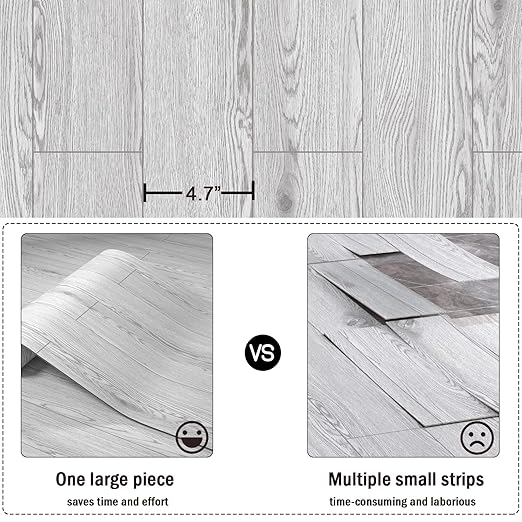 Oxdigi Peel and Stick Vinyl Flooring Roll 23"x 118"/19 Sq.Ft, Thicken Self Adhesive Vinyl Floor Tiles Wood Plank Flooring Waterproof Wear-resistant for any Room, Easy DIY Floor Coverings, White-Washed