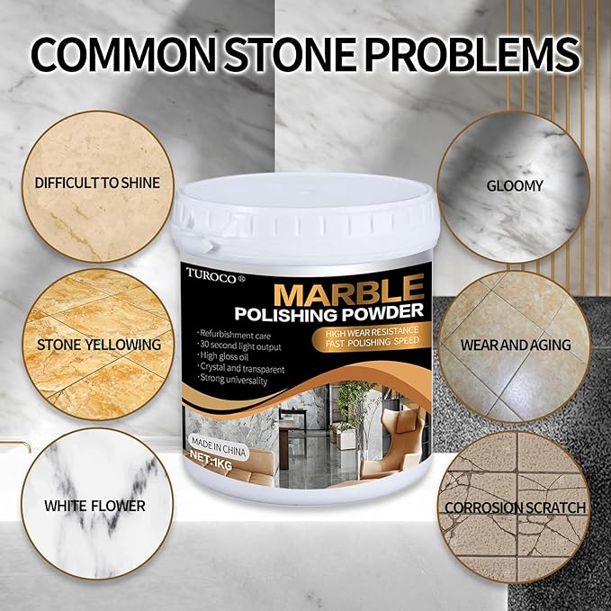 Marble Polishing Powder – for Granite, Marble & Stone Surfaces，Restores Shine & Removes Scratches，Professional Polish for Countertops, Floors & Walls，2.2LB (1 Piece)
