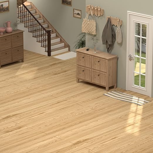 Oxdigi Peel and Stick Vinyl Flooring Roll 23"x 393"/64 Sq.Ft, Thicken Self Adhesive Vinyl Floor Tiles Wood Plank Flooring Waterproof Wear-Resistant for Any Room, Easy DIY Floor Coverings, Nature Wood