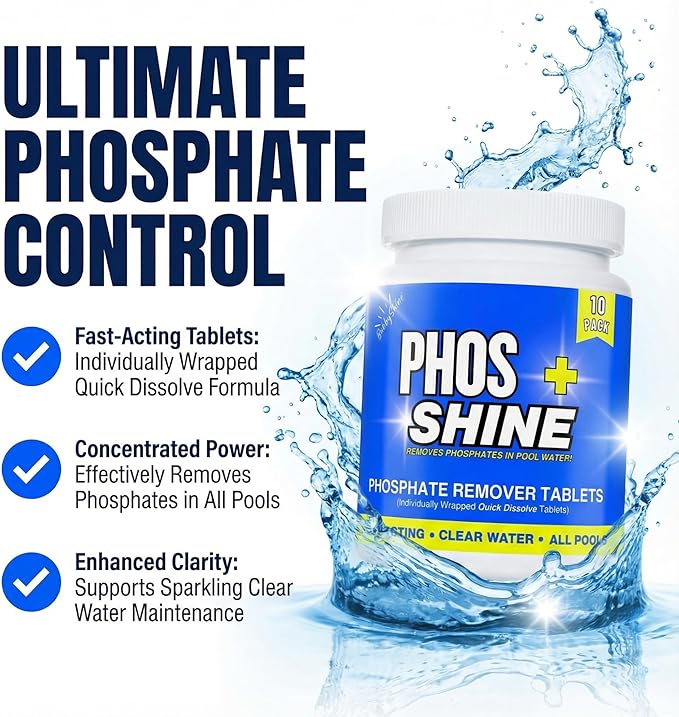 Phosphate Remover Pool Tablets - Quick Dissolve Skimmer Tabs, Individually Wrapped, 1 Tablet Treats 10,000 Gallons, Removes Up to 500 ppb, Salt and Chlorine Safe, Pool Chemicals, 10 Pack - BubbyShine