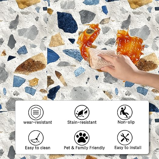 Nuxovilar Peel and Stick Vinyl Floor Tiles - 11.8"x11.8" Terrazzo - Inspired Pattern, 10 - Pack Self - Adhesive Flooring for Easy Installation