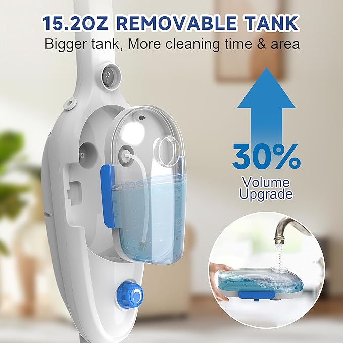 Steam Mop for Floor Cleaning, 10in1 Multi Purpose Handheld Steamer Cleaner Detachable for Vinyl, Laminate, Carpet, Tile Hard Floor Grout w/ 2 pad, 23ft Cord, 15oz Tank, Adjustable Steam & Height