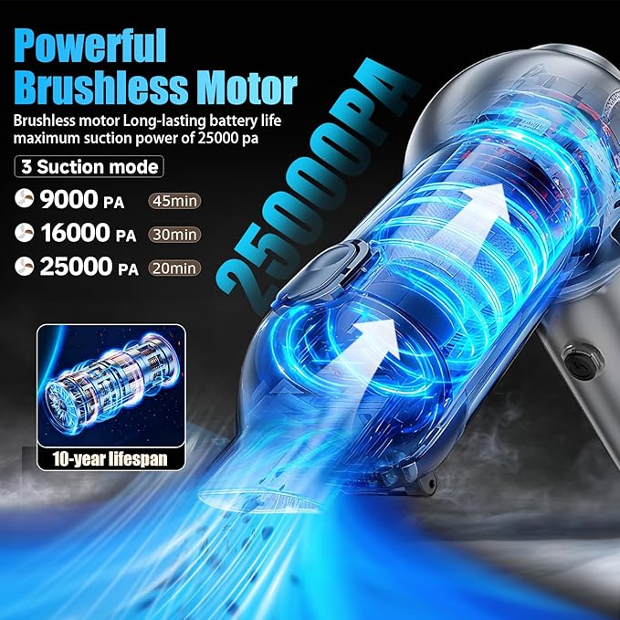 Handheld Car Vacuum Portable Cordless（Equipped with a one-Touch Window Breaker and Seatbelt Cutter ） Car Vacuum Cleaner with 25000Pa Ultra-Strong Suction,Design for Drivers (Silver Gray)