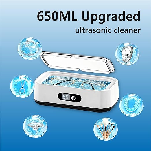 Ultrasonic Jewelry Cleaner, 49KHz Enhanced Ultrasonic Cleaneing Machine with 5 Modes Digital Timer for Eyeglasses, Jewelry, Watch Straps and Dentures, 304 Stainless Steel Water Tank