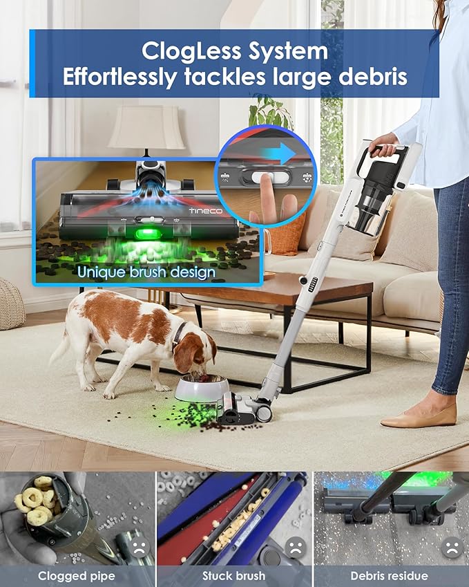 Tineco Pure ONE A50S Cordless Stick Vacuum Cleaner, 185AW Suction,1L Larger Dustbin, 3DSense Power Brush, 90° Bendable Tube, Tackles Large Debris, Stick Vacuum Cleaner for Pet Hair,Carpet & Hard Floor