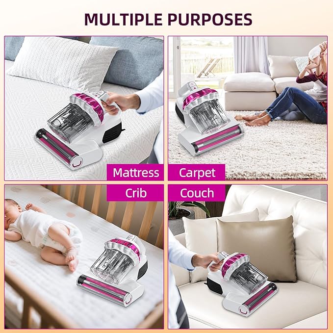 Mattress Vacuum Cleaner - 18Kpa Bed Vacuum with LED Display, 253.7nm UV-C Light, 149°F Heat Ultrasonic & Hepa Filter, Handheld Couch Cleaner with 3L Dust Cup for Pet Carpet Sofa Hair (Corded)
