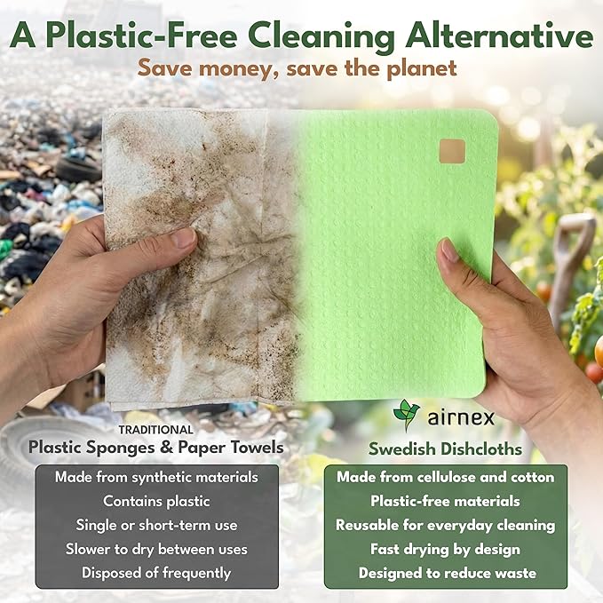 5 Pack Cellulose Swedish Dishcloths for Kitchen - Eco-Concious Reusable Dish Towels & Cloths - Super Absorbent, Odor Resistant and Fast Drying Wash Cloths for Dishes & Surfaces