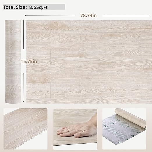 3D Peel and Stick Floor Tile Vinyl Flooring Roll Wood Plank Sticker 23"x 393"/64 Sq.Ft, for Home Apartment Room Self Adhesive Easy DIY Removable Waterproof Thicken Floor Covering Maple Wood