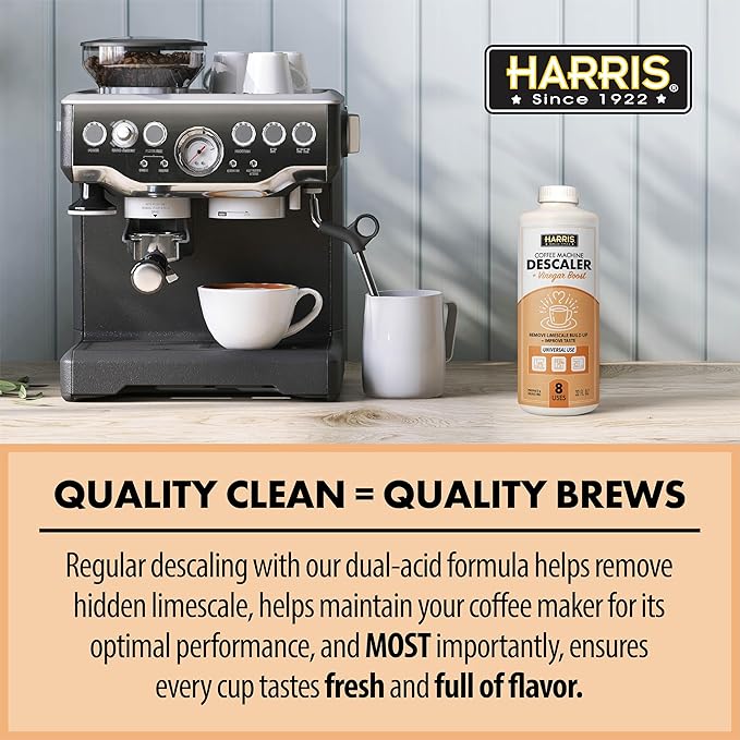 HARRIS Coffee Machine Descaler Descaling Solution - 32 Fl. Oz. (8 Uses) Compatible with Keurig,Nespresso,Breville,Delonghi, Jura Ninja - Espresso Coffee Maker Cleaner, Limescale Remover