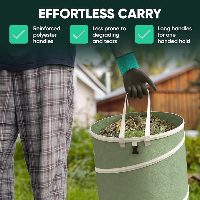 Timber & Tundra 40-Gallon Collapsible Trash Can Set of Two with Stakes, Gardening Gloves and Kneeling Pads | Pop Up Trash Can for Camping