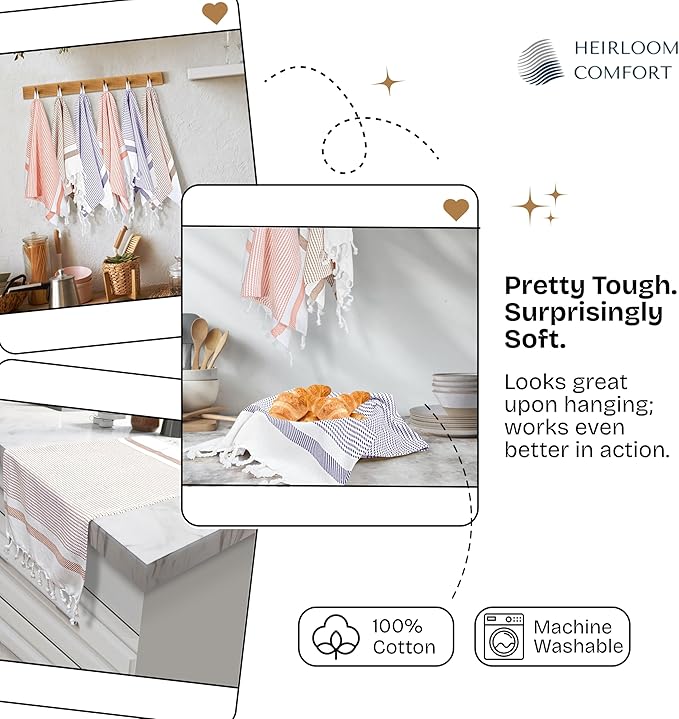 Multi Color Kitchen Towels 16x26 Inch, 12 Pack, 100% Cotton, Ultra Absorbent, Fast Dry, Machine Washable, Drying Dishes, Cleaning, Everyday Use - Orange, Brown, Indigo Blue