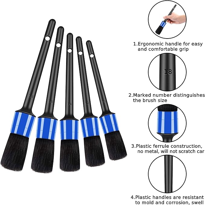 10pcs Detailing Brush Set, Multi-Purpose Car Detailing Brushes for Cleaning Car Interior, Exterior, Engine, Leather, Including 5 car Cleaning Brush, 3 Wire Brush, 2 Air Vent Brush,Blue