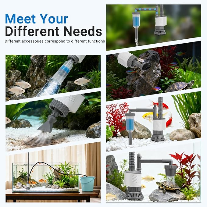 Aquarium Vacuum Gravel Cleaner, 6 in 1 30W Electric Fish Tank Cleaner with Adjustable Length, Automatic Removable Vacuum for Aquarium Change Water, Wash Sand, Water Filter and Waste Circulation