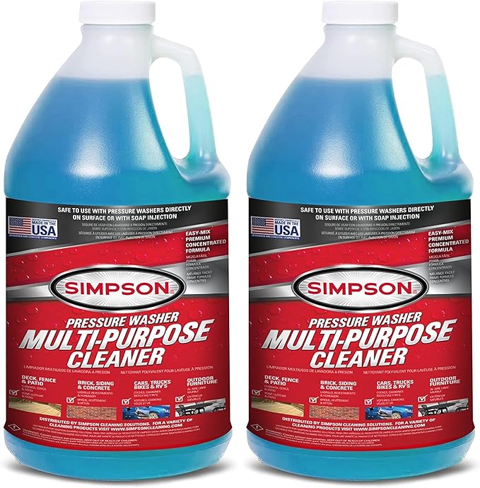 SIMPSON Cleaning 88281 Cleaner, Concentrated Soap Solution for Pressure Washers and Spray Bottles, Use on Concrete, Vinyl Siding, Appliances, Windows, Cars, Fences, Decks, Blue, 1 Gallon (Pack of 2)