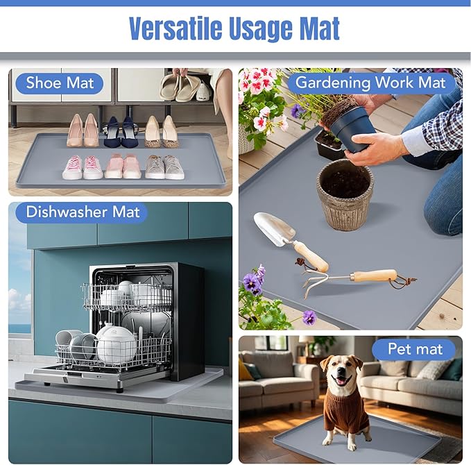 Dishwashers Drip Pan, Prevent Water Leakage and Protect Countertop & Floor, 23.6''x23.6'' Dishwasher Mat, Non-Slip & Leak-Proof Silicone Mat with 0.6'' Raised Edge, for Under Most Portable Dishwasher