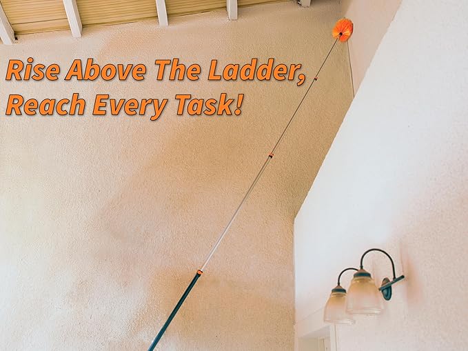 36 Foot High Reach Duster Kit with 5-30 ft Extension Pole // High Ceiling Dusting and Window Cleaning Kit with Telescopic Pole // Window Washer & Squeegee, Cobweb Duster, Fan Blade and Feather Dusters