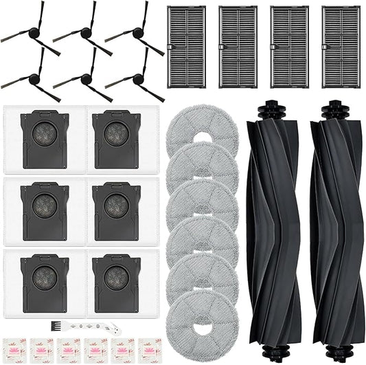Replacement Kit for Mova E40 Ultra Robot Vacuum, 2 Main Brushes, 4 Filters, 6 Mop Pads & Dust Bags & Scented Tablets & Side Brushes, 1 Cleaning Brush