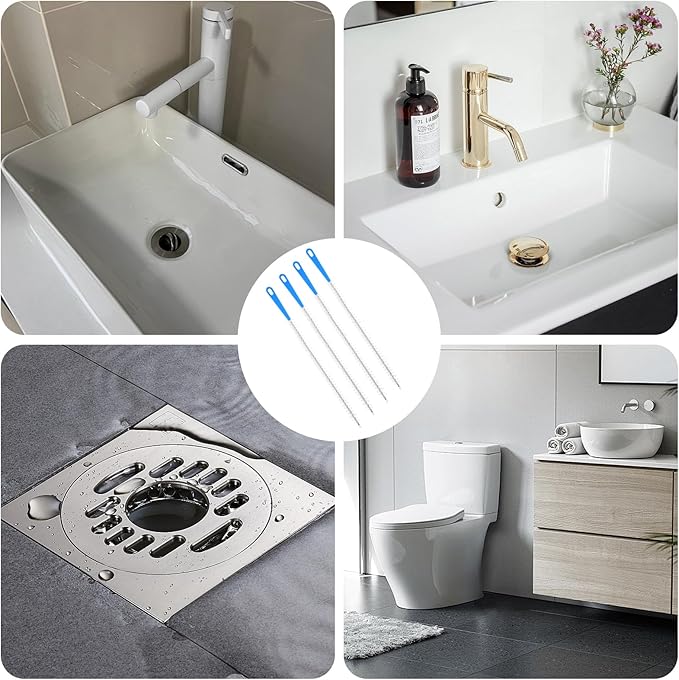 4 Pack Flexible Drain Cleaning Brush, 23.6inch Long Drain Clog Remover Tool with Nylon Bristles Rust-Resistant Sink Unblocker Tool for Toilet Kitchen Shower Sewer Tub