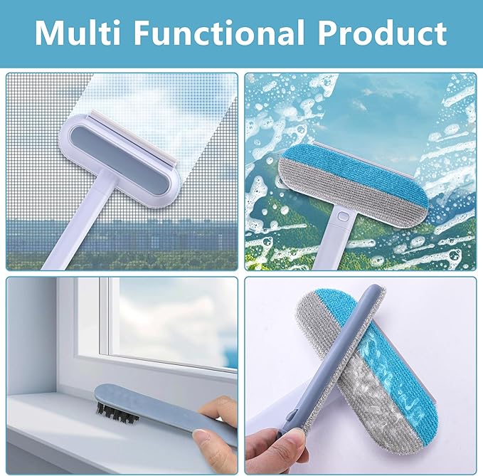 moonoom 2 Pcs 4 in1 Mesh Screen Cleaner, Detachable Window Screen Cleanning Brush with Wet and Dry Dual-Use, Multi-functional Window Glass Net Cleaner Tool for Dusty Corners
