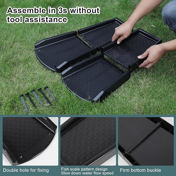 Rain Gutter Downspout Splash Block, Gutter Downspout Extensions for Water Drainage, 24" Gutter Splash Guards Downspout Extender, Fixable Down spout Drain Trays with PE Nails(2 Pack, Black)