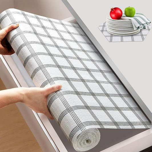 Beautysaid Shelf and Drawer Liner for Kitchen Cabinet, Non Adhesive Non Slip Shelf Paper Waterproof Washable Thickened for Dresser Pantry Shelve Bathroom Protector Liner(Plaid,18 in x 30 FT)