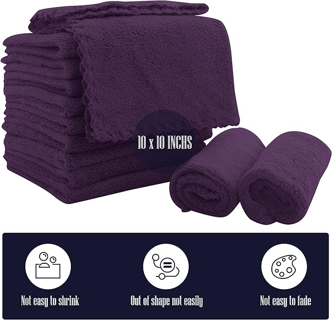 16 Pack Baby Washcloths - Luxury Coral Fleece - Extra Absorbent and Soft Wash Clothes for Newborns, Infants and Toddlers - Suitable for Sensitive Skin and New Born - Baby Shower - Plum, 10x10 Inch