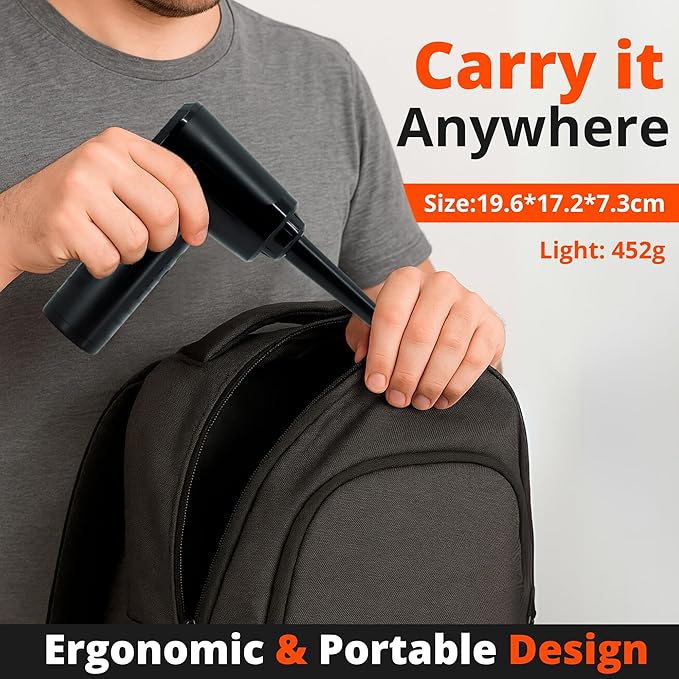 Electric Compressed Air Duster (53000 RPM) - Rechargeable Cordless Air Blower for Computers, PC & Keyboards - Reusable Cleaner Replaces Canned Air Spray
