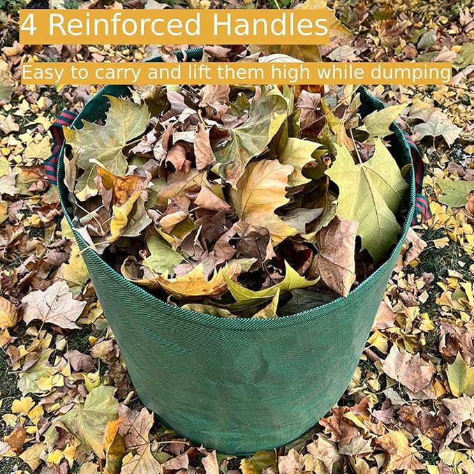 4-Pack 106 Gallon Leaf Bags & Yard Waste Collector - Reusable Standable Lawn/Garden/Camping Recycling Bags with 4 Handles, Portable Leaf Storage Container