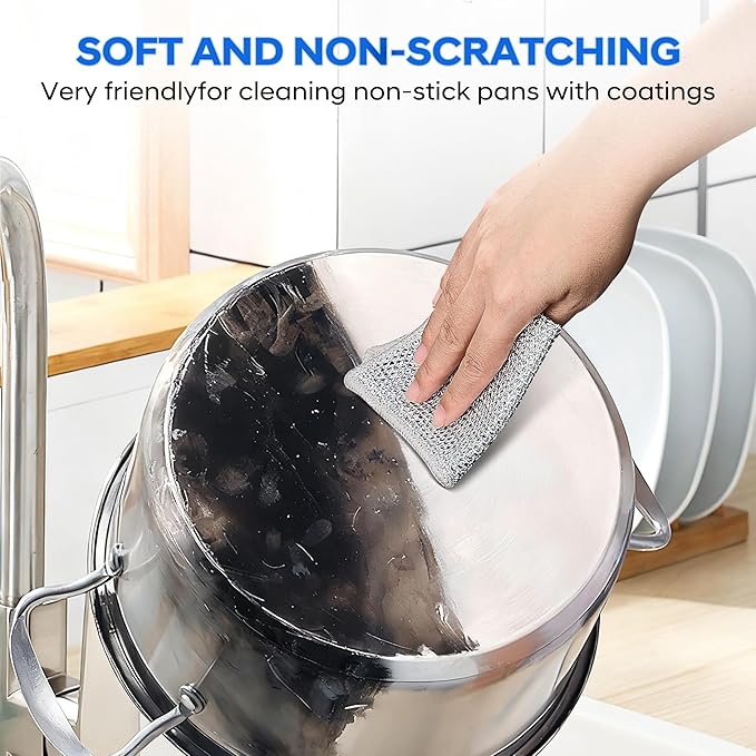 Non Scratch Wire Dishcloths-Upgraded Multiple-Layer Steel Wool Dish Rags Multipurpose Wire Dishwashing Rags Quick-Dry Odor-Free Wire Cloth Cleaning Rags Home Essentials Tools Size (7.87 x 7.87)25 PC's