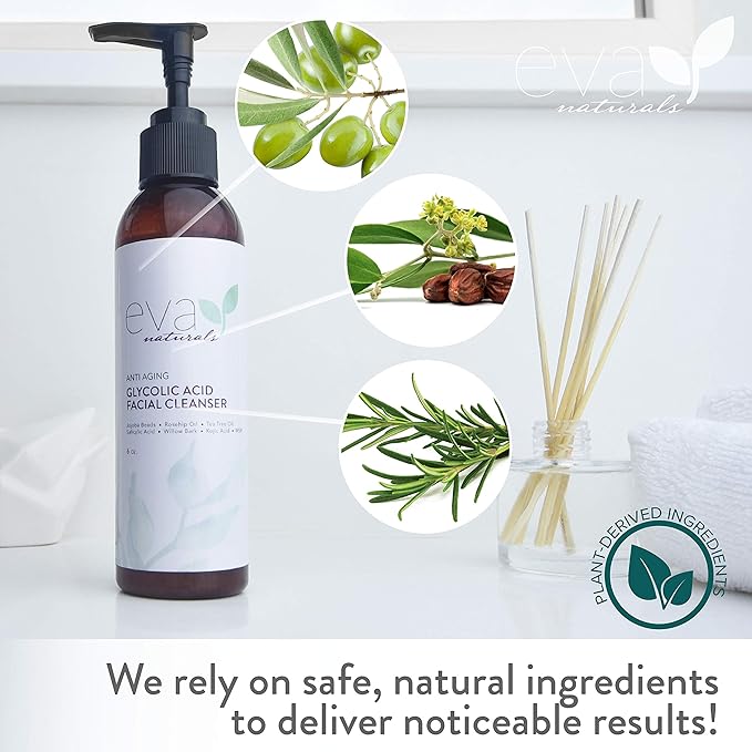 Eva Naturals Glycolic Acid Face Wash - Glycolic Acid Cleanser for Face (6 Fl Oz)
