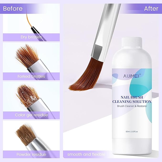 AIJIMEI Nail Art Brushes Cleaner Gel and Gel Nail Brushes Cleaner for Acrylic Application Can Quickly Dissolve Residues Acrylic Nail Brush Cleaner 60ml/2.03FL.OZ