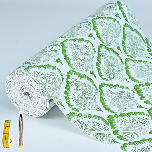 Drawer and Shelf Liner - Green Banana Leaf Pattern,Non Adhesive Non Slip Waterproof Easy-Clean Liner for Kitchen Cabinet, Refrigerator, Bathroom, Pantry Storage Drawers, 12 in x 20 Ft.