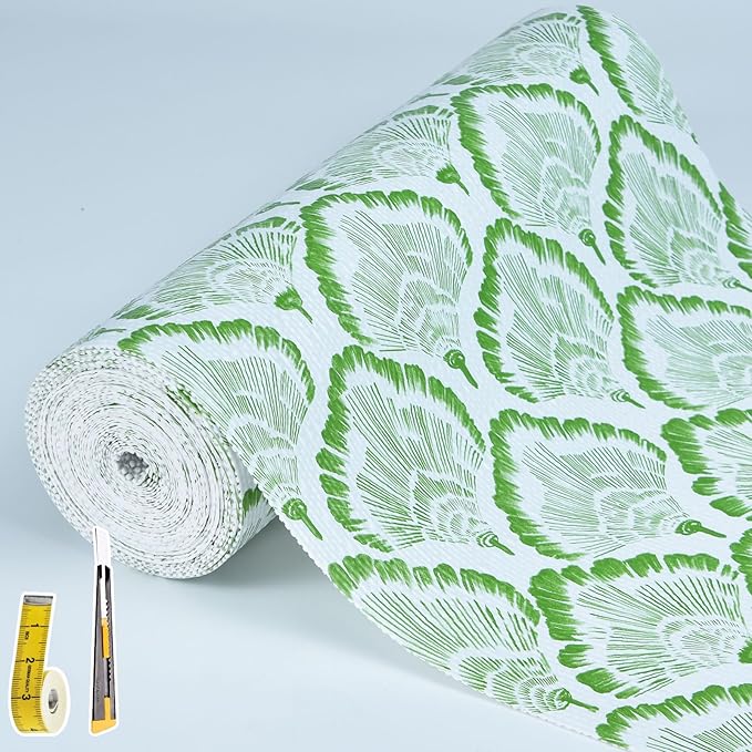 Drawer and Shelf Liner - Green Banana Leaf Pattern,Non Adhesive Non Slip Waterproof Easy-Clean Liner for Kitchen Cabinet, Refrigerator, Bathroom, Pantry Storage Drawers, 12 in x 10 Ft.