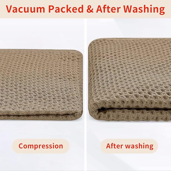 Homaxy 100% Cotton Waffle Weave Kitchen Dish Cloths, Ultra Soft Absorbent Quick Drying Dish Towels, 12 x 12 Inches, 8-Pack, Tan