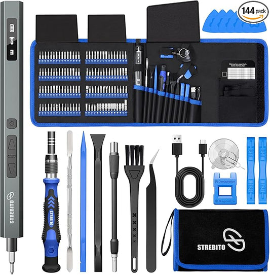 STREBITO 144-Piece Upgraded Electric Screwdriver, Max 0.7 N.m, 120 Magnetic Bits, 5-gear Torque Adjustment, Precision Screwdriver Set, Repair Tool Kit for Tech, Electronics and PC