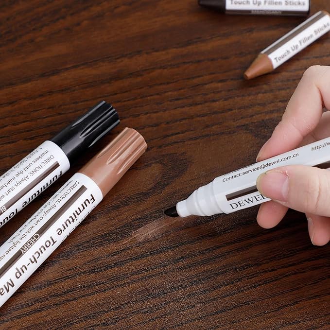 DEWEL Wood Markers Furniture Repair, 18 Colors Furniture Markers Touch Up and Wood Filler Sticks, Wood Scratch Repair Kit for Laminate Floor, Cabinet, Wooden Door, Wood Finish Stain