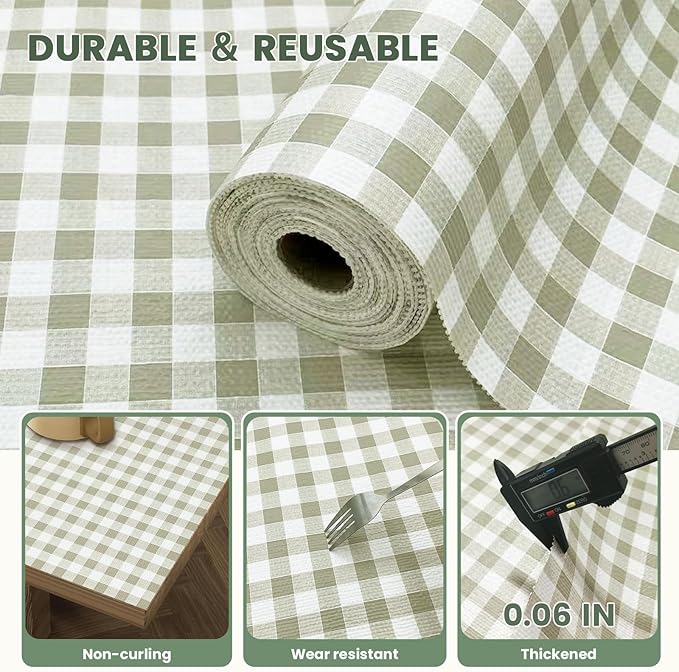 Drawer Liner and Shelf Liner for Kitchen Cabinet Liner Non-Adhesive Non-Slip Shelf Paper, Thick Strong Grip Waterproof Easy to Clean for Shelves, Cupboard, Desks, Green Plaid Pattern, 12 in x 20 FT