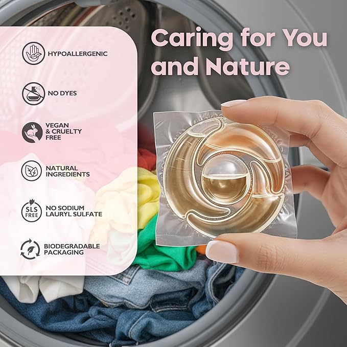 Luxury Laundry Detergent Packs – 60 Loads | Plant-Based, Plastic-Free, SLS-Free, Vegan, HE Compatible | Premium Eco Friendly Detergent, Light Natural Rose Scent | American Made