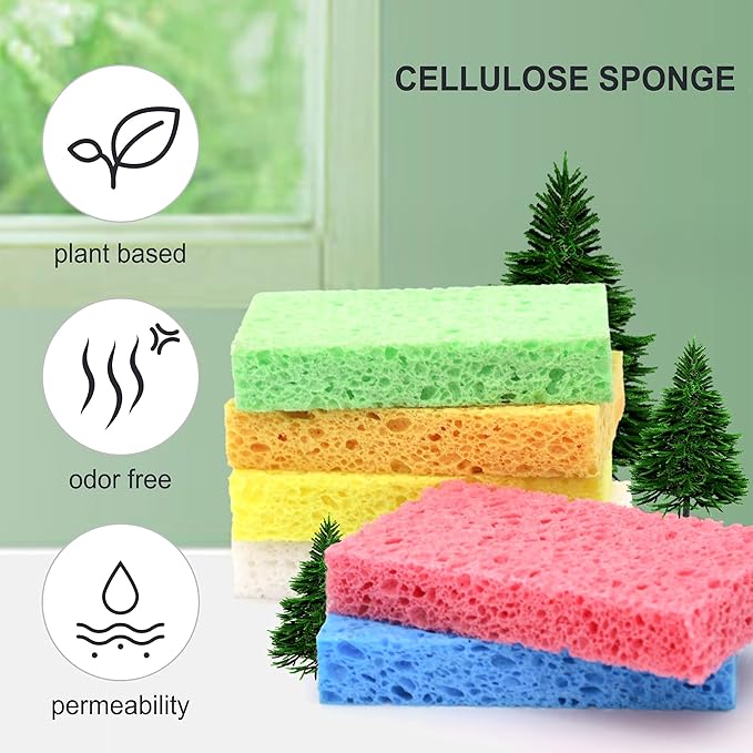 ARCLIBER Cellulose Sponges,Heavy Duty Scrub Kitchen Sponge,Clean Tough Messes Without Scratching,Pop Up Eco DIY (6 Pack)