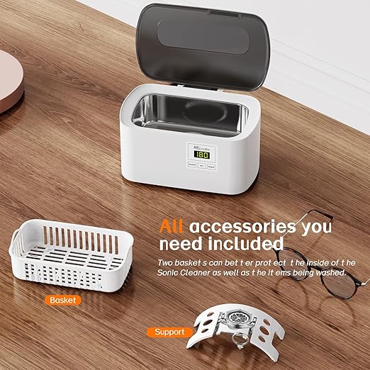 KECOOLKE Ultrasonic Jewelry Cleaning Machine, 600ml Sonic Cleaner with Digital Timer for Eyeglasses, Rings, Silver，Cleaner Solution for Gifts
