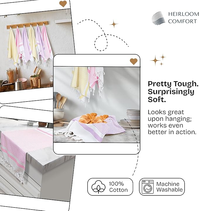 Multi Color Kitchen Towels 16x26 Inch, 3 Pack, 100% Cotton, Ultra Absorbent, Fast Dry, Machine Washable, Drying Dishes, Cleaning, Everyday Use - Lemon Yellow, Pink, Lavender