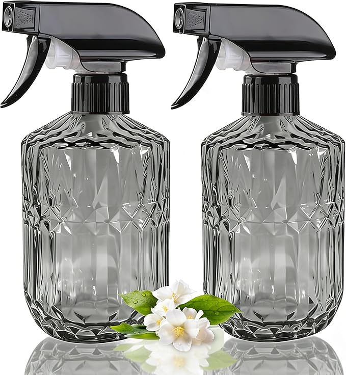 Glass Handheld Spray Bottle, 15oz Refillable Water Bottle Spray, Reusable Adjustable Nozzle Plant Mister Spray Bottles Indoor, Plant Mister for Hair, Cleaning, Gardening, Pets Care (Dark Grey)