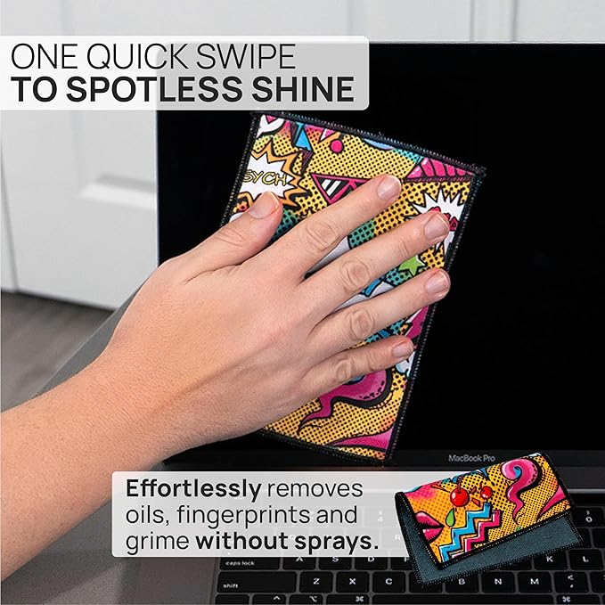 Quick Cloth Microfiber Glasses Cleaning Cloths – 5x7, Popart, 2 Pack with Case | Double-Sided Lens Cleaner for Eyeglasses, Camera, Screens & Glass | Reusable Microfiber Glass Polishing Cloths
