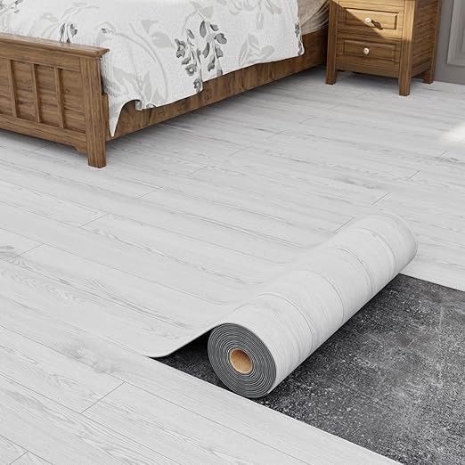 Oxdigi Peel and Stick Vinyl Flooring Roll 23"x 118"/19 Sq.Ft, Thicken Self Adhesive Vinyl Floor Tiles Wood Plank Flooring Waterproof Wear-resistant for any Room, Easy DIY Floor Coverings, White-Washed