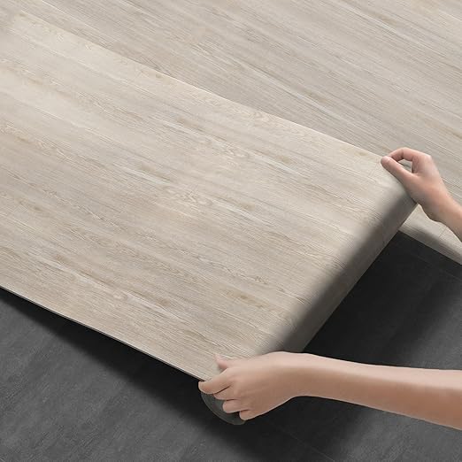 3D Peel and Stick Floor Tile Vinyl Flooring Roll Wood Plank Sticker 15.75"x 79"/8.6 Sq.Ft, for Apartment Room Self Adhesive Easy DIY Removable Waterproof Thicken Floor Covering Maple Wood